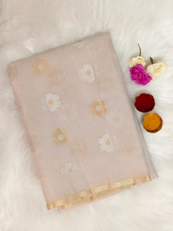 Cream_Kota_Silk_Saree_With_Delicate_Floral_Woven_Motifs_For_Women