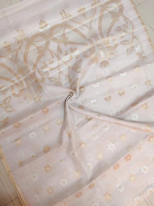 Cream_Kota_Silk_Saree_With_Delicate_Floral_Woven_Motifs_For_Women