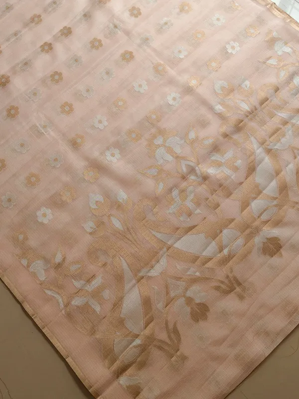 Cream_Kota_Silk_Saree_With_Delicate_Floral_Woven_Motifs_For_Women