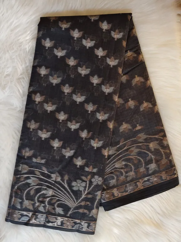 Elegant_Black_Kota_Doria_Saree_With_Zari_Woven_Border_For_Women