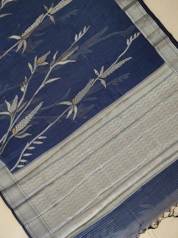 Dark_Blue_Kota_Silk_Saree_With_Silver_Zari_Floral_Weave_For_Women