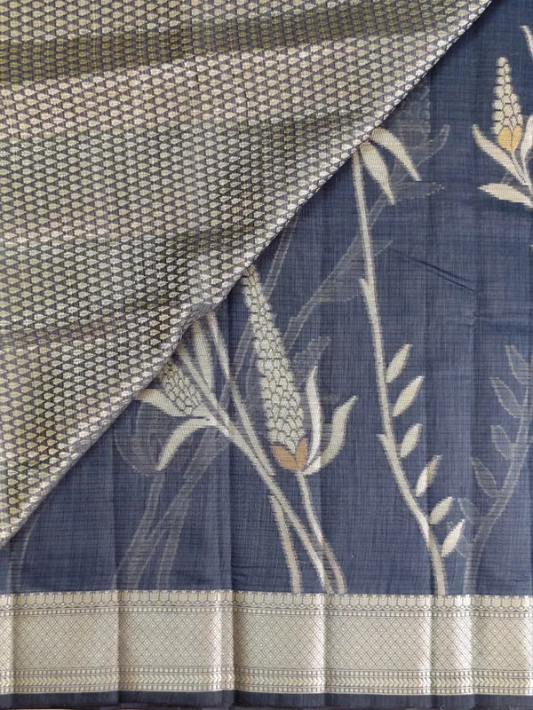 Dark_Blue_Kota_Silk_Saree_With_Silver_Zari_Floral_Weave_For_Women