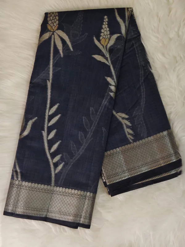 Dark_Blue_Kota_Silk_Saree_With_Silver_Zari_Floral_Weave_For_Women