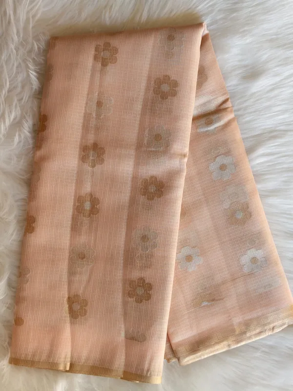 Peach_Kota_Silk_Saree_With_Delicate_Floral_Woven_Motifs_For_Women