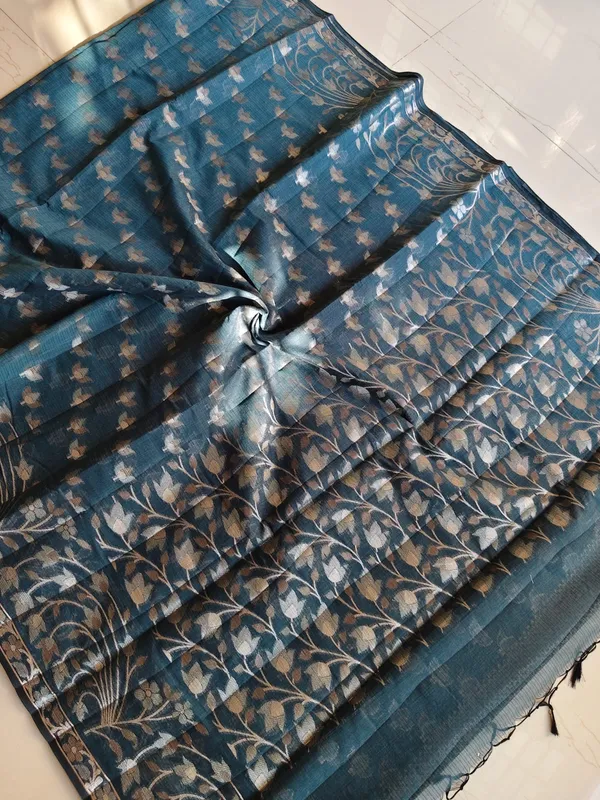 Stylish_Teal_Blue_Kota_Doria_Saree_With_Woven_Floral_Border_For_Women