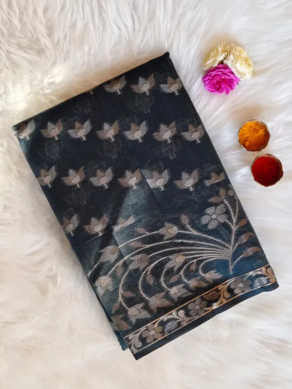 Stylish_Teal_Blue_Kota_Doria_Saree_With_Woven_Floral_Border_For_Women