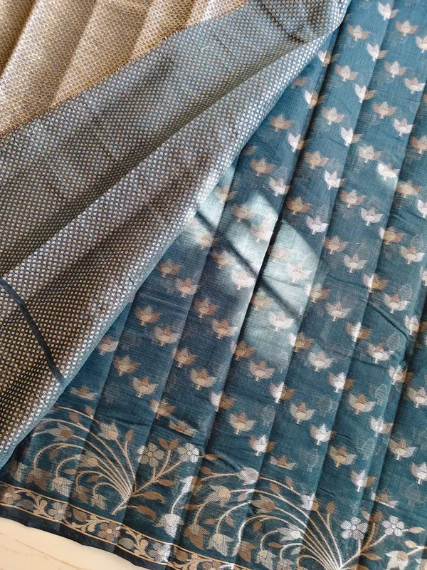 Stylish_Teal_Blue_Kota_Doria_Saree_With_Woven_Floral_Border_For_Women