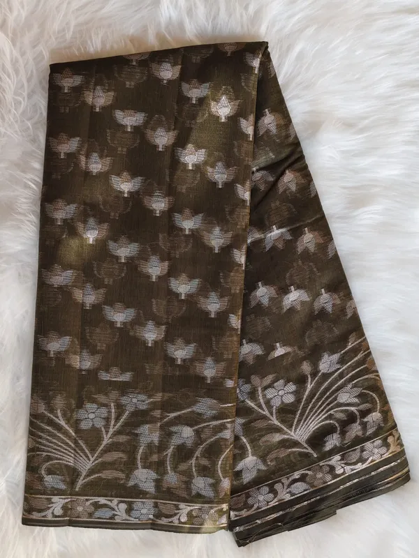 Elegant_Olive_Green_Kota_Doria_Saree_With_Zari_Weaving_For_Women