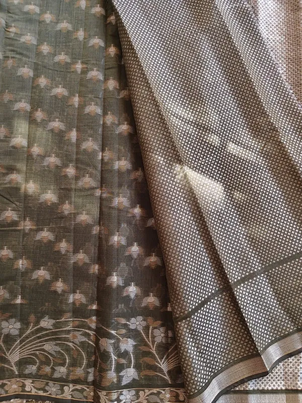 Elegant_Olive_Green_Kota_Doria_Saree_With_Zari_Weaving_For_Women