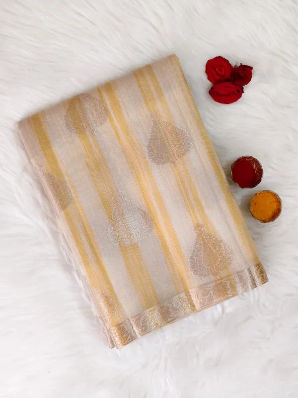 Cream_And_Orange_Kota_Doria_Cotton_Silk_Saree_With_Elegant_Woven_Butta_Design_For_Women