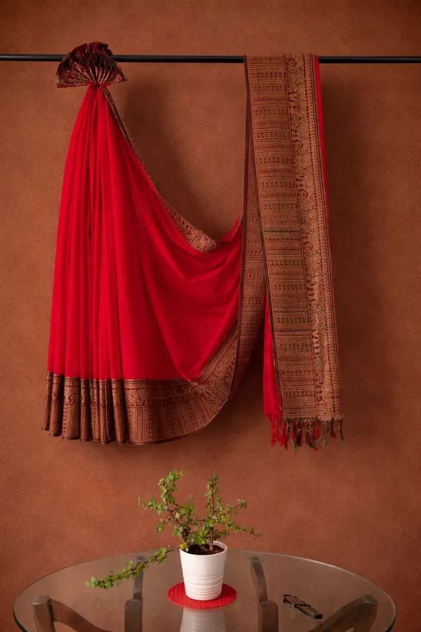 Red_Narayanpet_Cotton_Saree_With_Traditional_Zari_Border_For_Women