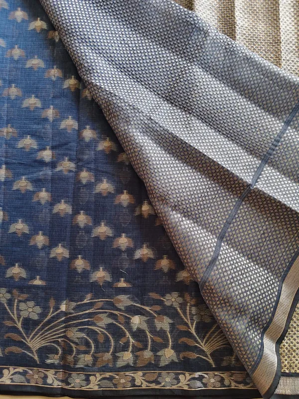 Elegant_Navy_Blue_Kota_Doria_Saree_With_Woven_Floral_Motifs_For_Women