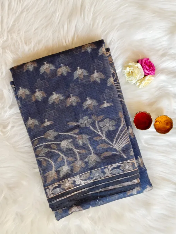 Elegant_Navy_Blue_Kota_Doria_Saree_With_Woven_Floral_Motifs_For_Women