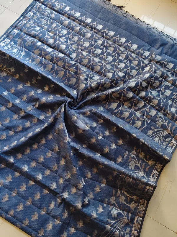 Elegant_Navy_Blue_Kota_Doria_Saree_With_Woven_Floral_Motifs_For_Women