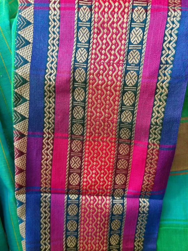 Sea_Green_Narayanpet_Cotton_Saree_With_Pink_And_Gold_Border_For_Women