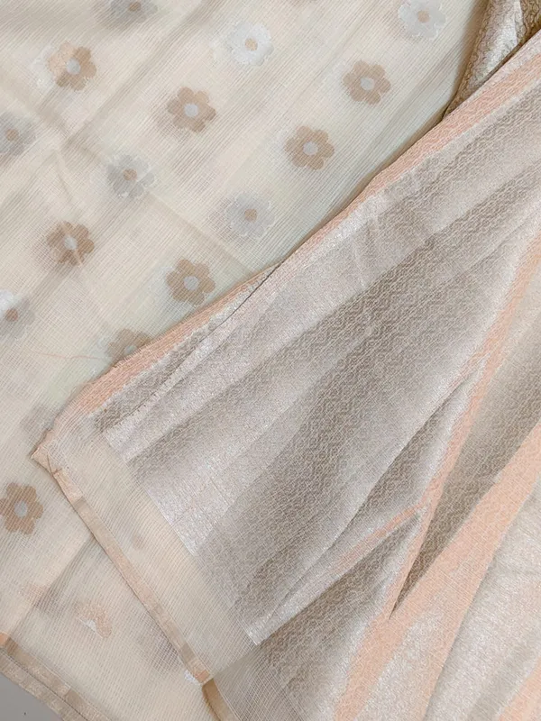 Beige_And_Cream_Kota_Silk_Saree_With_Delicate_Floral_Woven_Motifs_For_Women