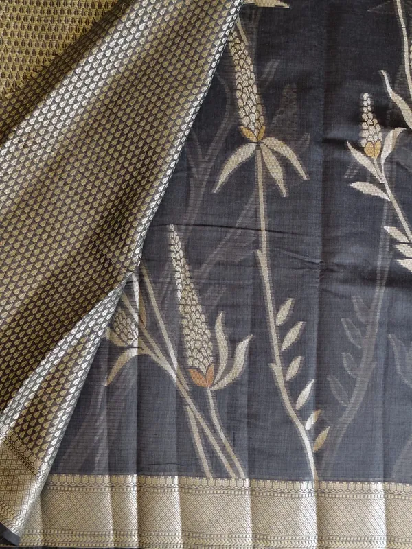Charcoal_Grey_Kota_Silk_Saree_With_Silver_Zari_Floral_Weave_For_Women