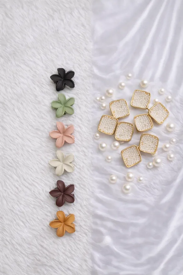 Cream_Alloy_And_Metal_Premium_Stud_Earring_And_Multicolor_Plastic_Premium_Hair_Claw_For_Women_And_Girls_Pack_Of_13