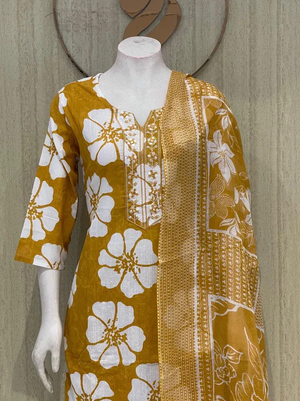 Mustard_Yellow_Floral_Printed_Cotton_Unstitched_Suit_Set