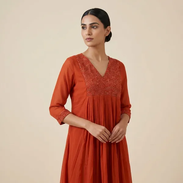 Orange_Cotton_Premium_Kurta_Set_For_Women
