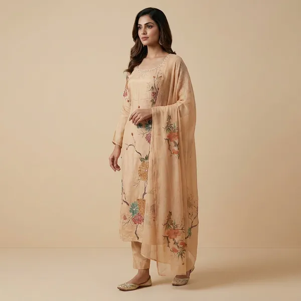 Beige_Cotton_Premium_Kurta_Set_For_Women