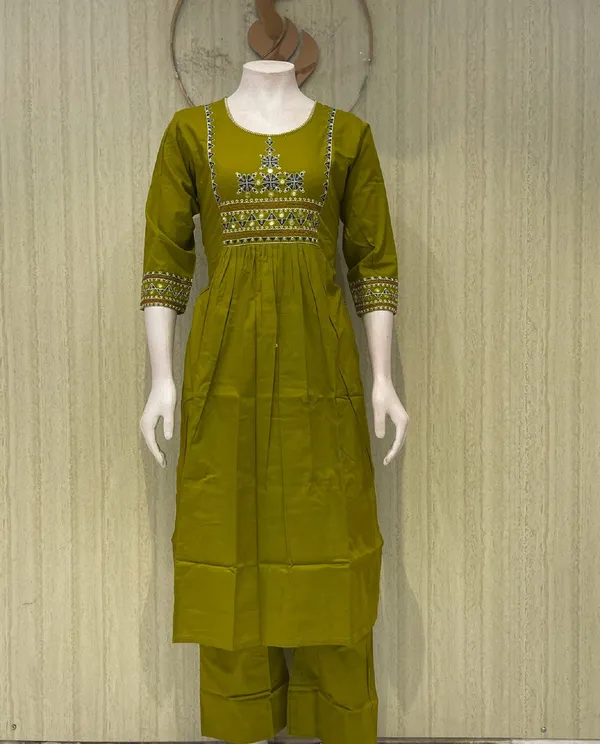 Olive_Cotton_Premium_Kurta_Set_For_Women