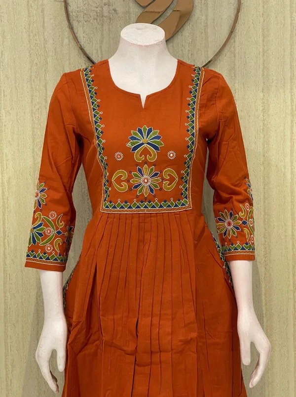 Orange_Cotton_Premium_Kurta_Set_For_Women