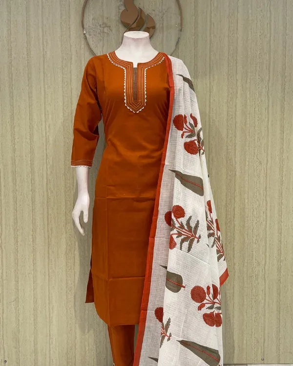 Rust_Cotton_Premium_Kurta_Set_For_Women