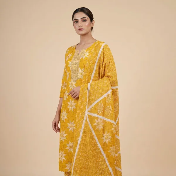 Mustard_Cotton_Premium_Kurta_Set_For_Women