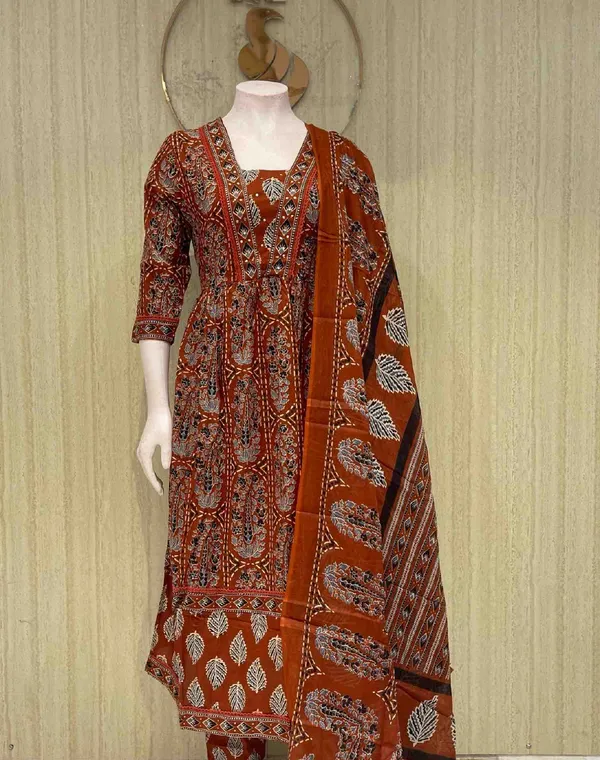 Rust_Cotton_Premium_Kurta_Set_For_Women