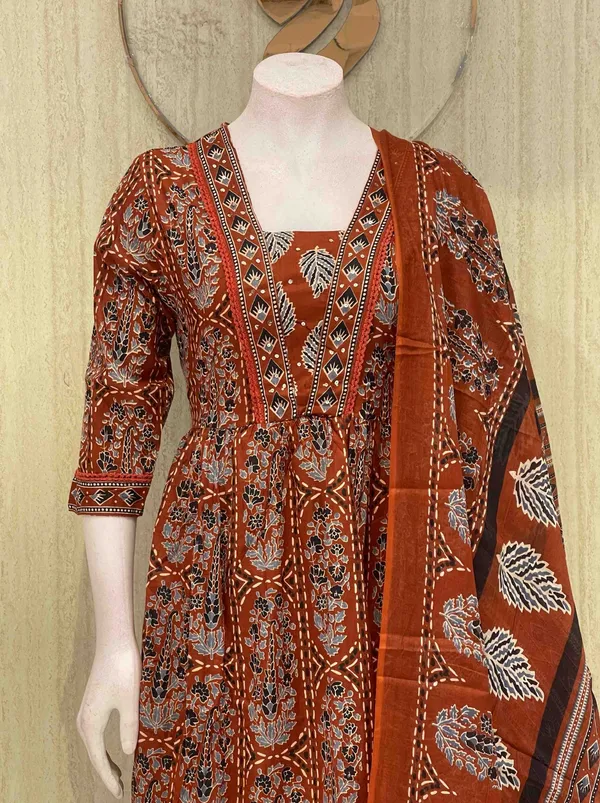 Rust_Cotton_Premium_Kurta_Set_For_Women