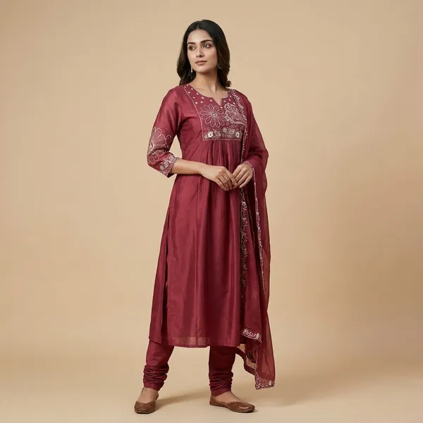 Maroon_Cotton_Premium_Kurta_Set_For_Women
