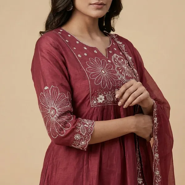 Maroon_Cotton_Premium_Kurta_Set_For_Women