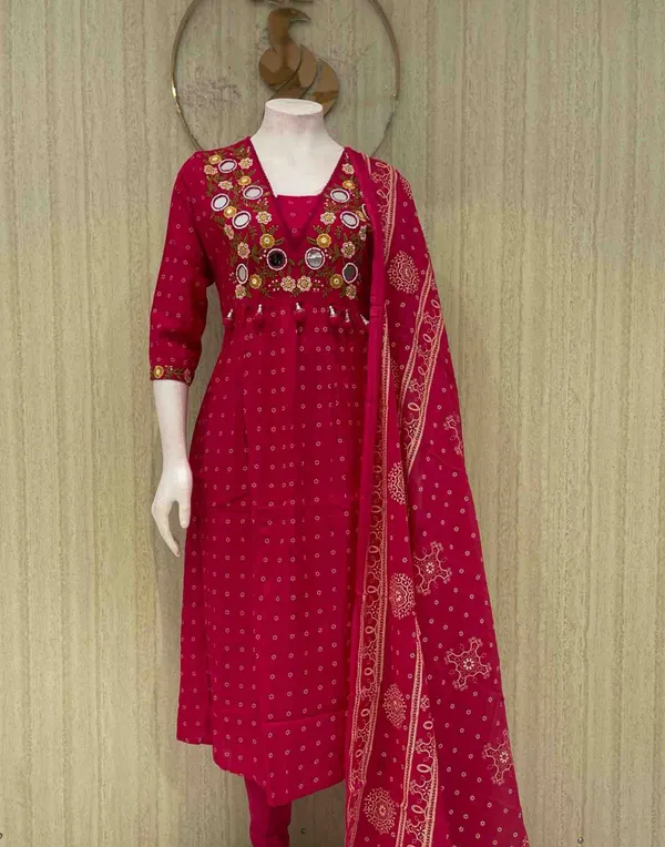 Red_Cotton_Premium_Kurta_Set_For_Women