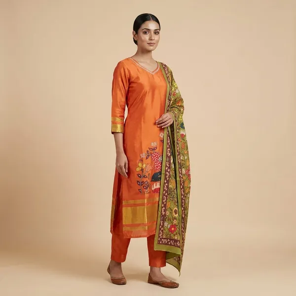 Orange_Cotton_Premium_Kurta_Set_For_Women