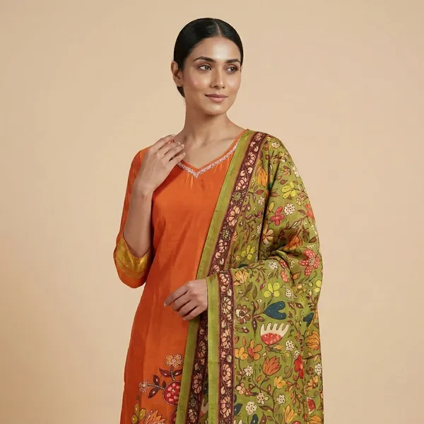 Orange_Cotton_Premium_Kurta_Set_For_Women