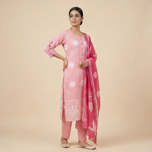 Pink_Cotton_Premium_Kurta_Set_For_Women