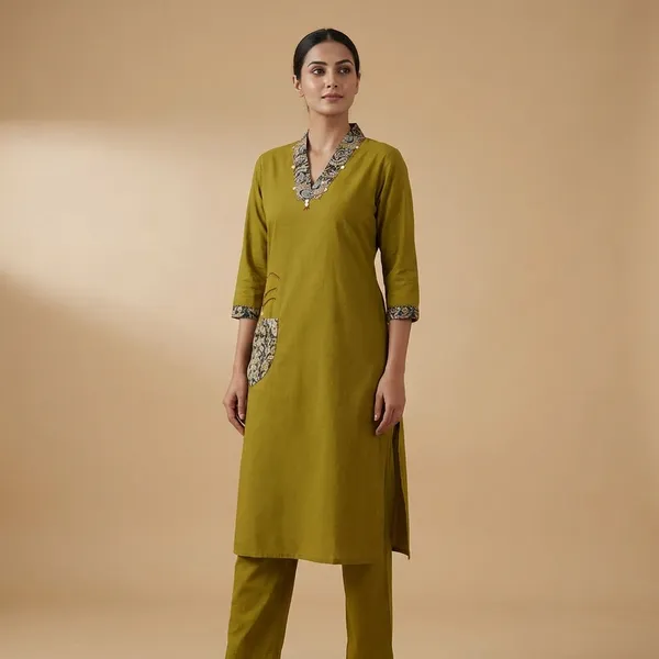 Olive_Green_Embroidered_Cotton_Kurti_with_Matching_Pants
