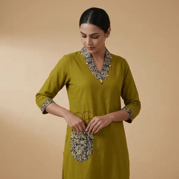 Olive_Green_Embroidered_Cotton_Kurti_with_Matching_Pants