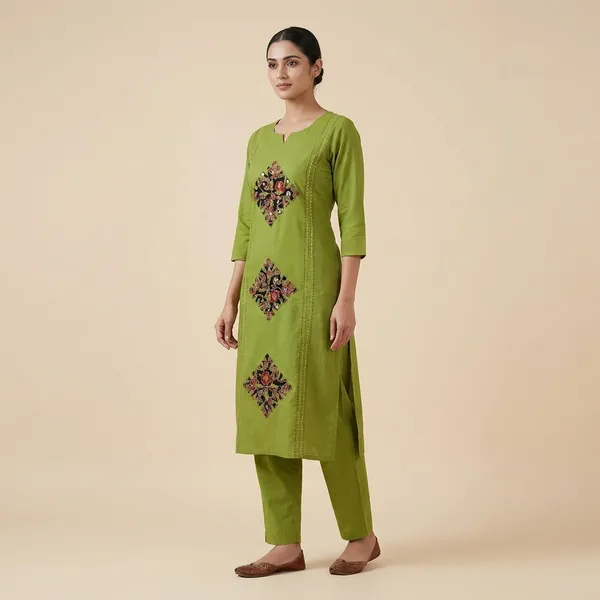 Women's_Embroidered_Ethnic_Kurta_Sets_-_Combo_of_2_(Orange_&_Green)