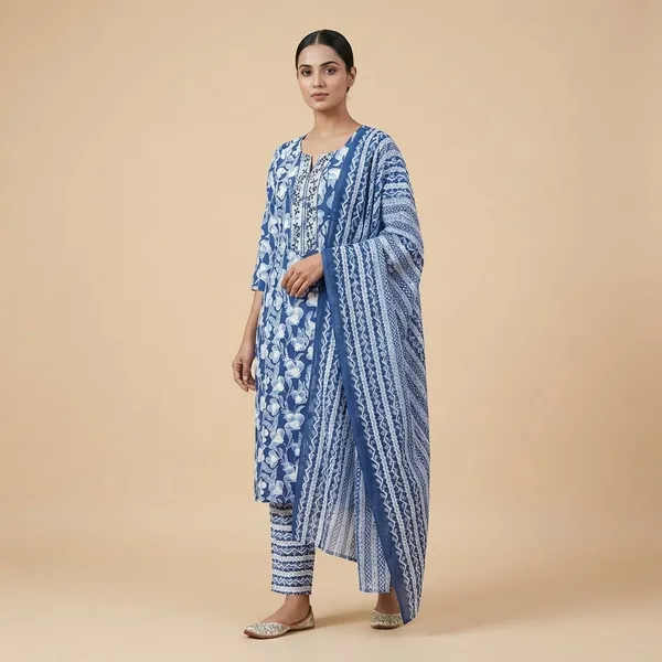 Blue_&_White_Printed_Ethnic_Kurti_with_Embroidered_Neckline