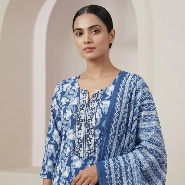 Blue_&_White_Printed_Ethnic_Kurti_with_Embroidered_Neckline