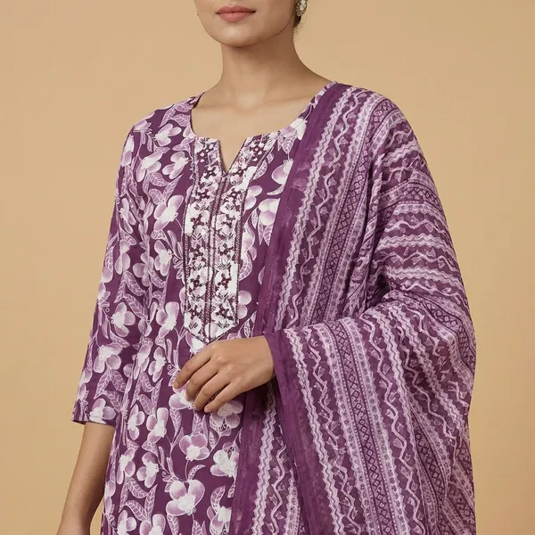 Purple_Floral_Print_Cotton_Kurti_with_Embroidered_Neckline