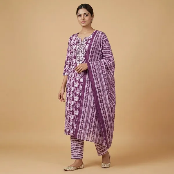 Purple_Floral_Print_Cotton_Kurti_with_Embroidered_Neckline