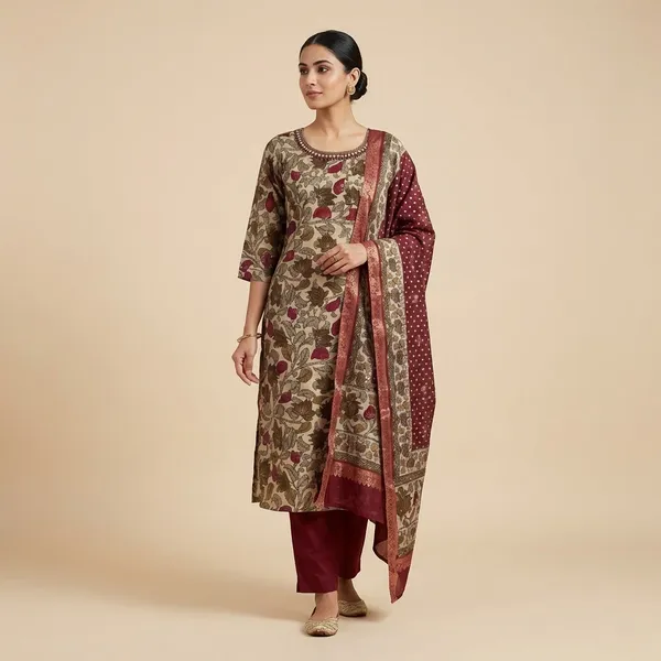 Kalamkari_Print_Cotton_Salwar_Suit_Set_with_Dupatta_-_Beige_and_Maroon_Floral_Design