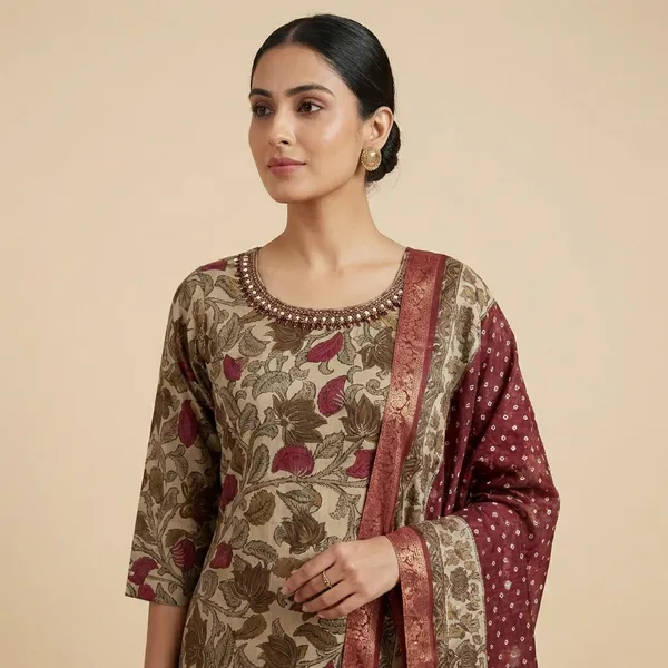 Kalamkari_Print_Cotton_Salwar_Suit_Set_with_Dupatta_-_Beige_and_Maroon_Floral_Design