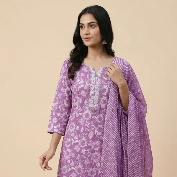 Purple_Floral_Print_Cotton_Kurta_Set_with_Dupatta_-_Three_Piece_Ethnic_Suit