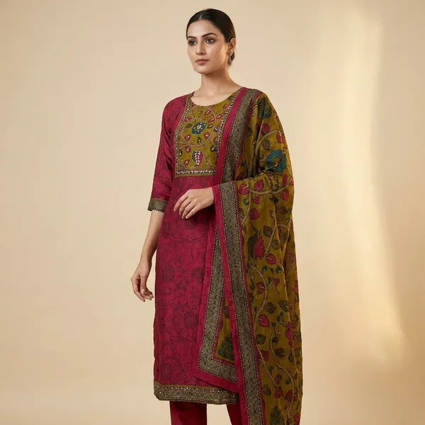 Maroon_Cotton_Premium_Kurta_Set_For_Women