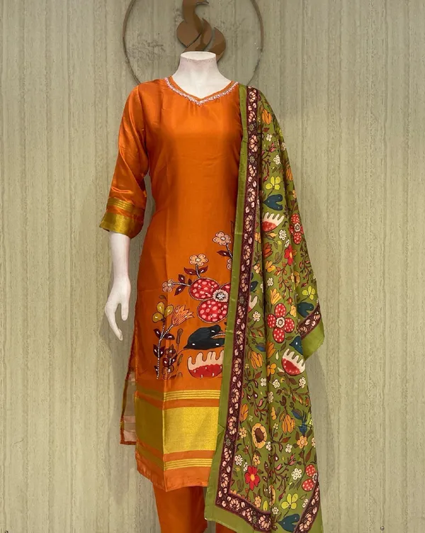 Orange_Cotton_Premium_Kurta_Set_For_Women