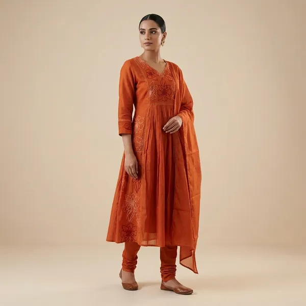 Orange_Cotton_Premium_Kurta_Set_For_Women